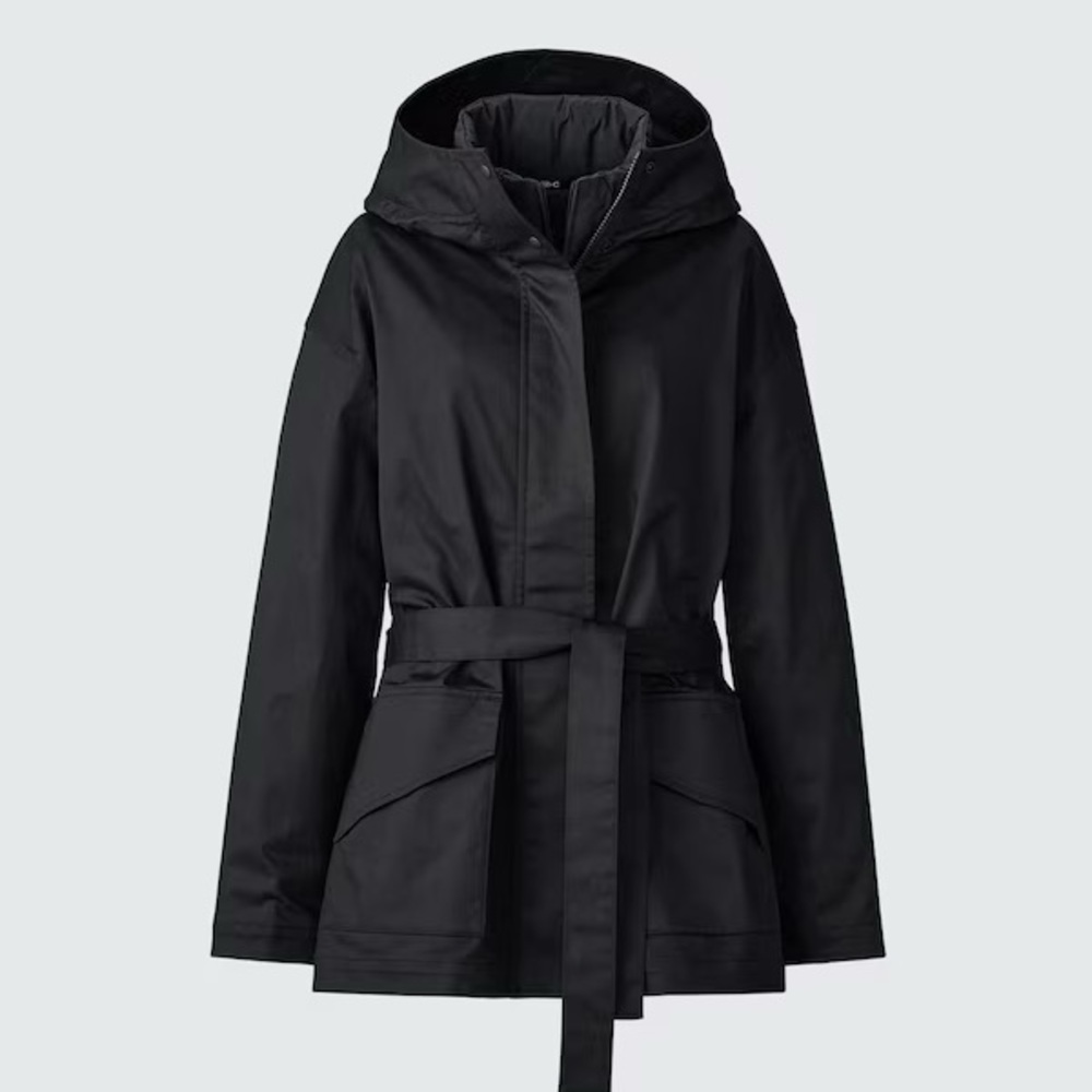 Women's Black Hooded Belted Jacket
